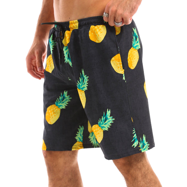 Self Pineapple Polyester Elastic Swim Short - Dark Grey