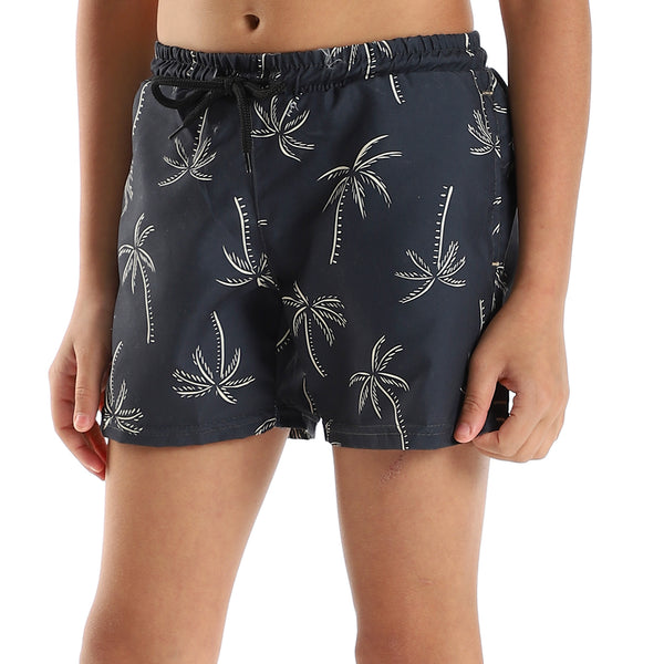 Boys Self Pattern Elastic Waist Swim Short - Olive & Beige