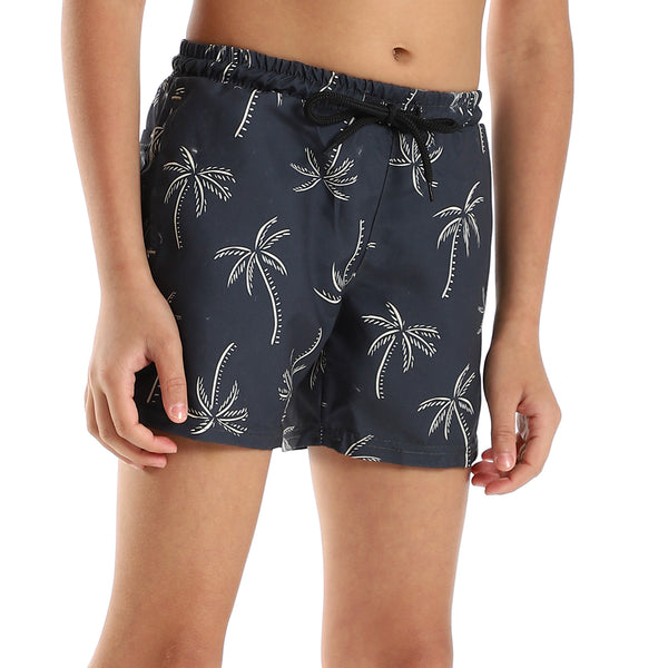 Boys Self Pattern Elastic Waist Swim Short - Olive & Beige