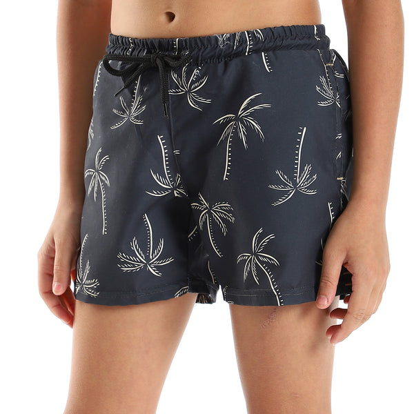 Boys Self Pattern Elastic Waist Swim Short - Olive & Beige