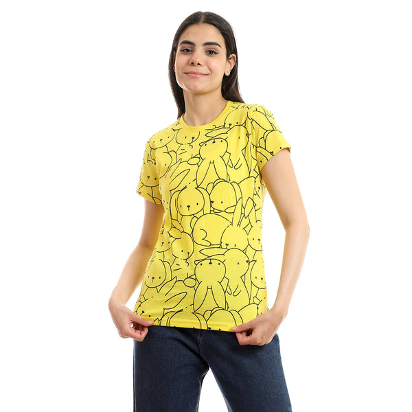 Women's T-Shirt With Printed Half Sleeves_Yellow