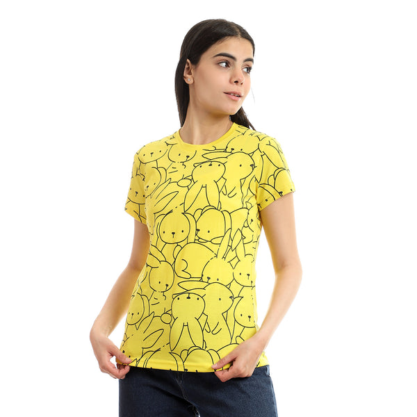 Women's T-Shirt With Printed Half Sleeves_Yellow