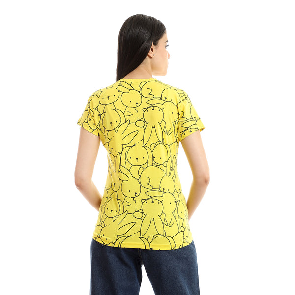 Women's T-Shirt With Printed Half Sleeves_Yellow
