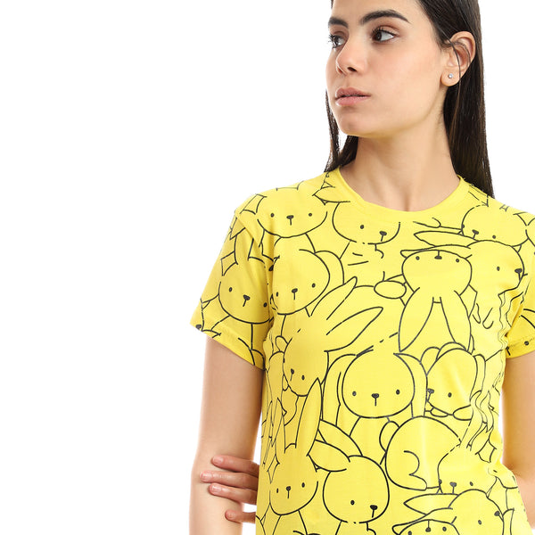 Women's T-Shirt With Printed Half Sleeves_Yellow