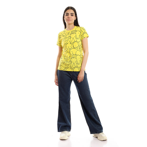 Women's T-Shirt With Printed Half Sleeves_Yellow