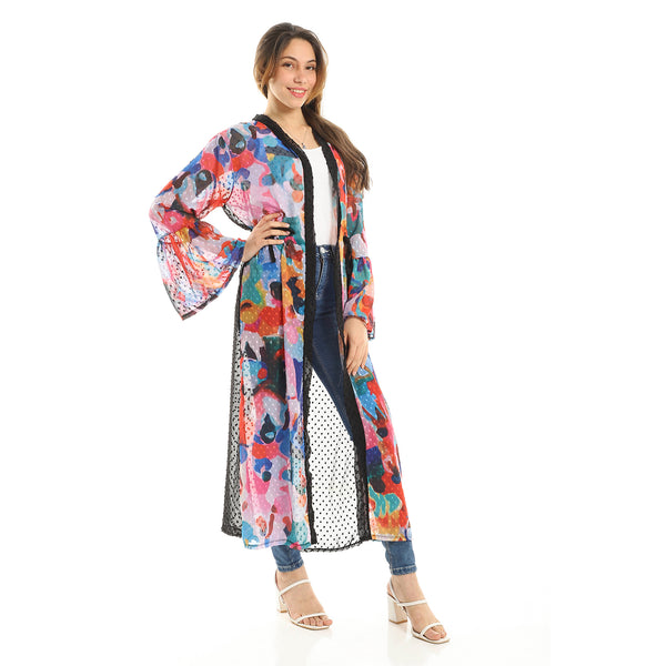 Summer Multi-Patterned See-Through Kimono - Black & Blue