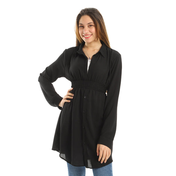 Classic Collar Buttoned Black Tunic Top