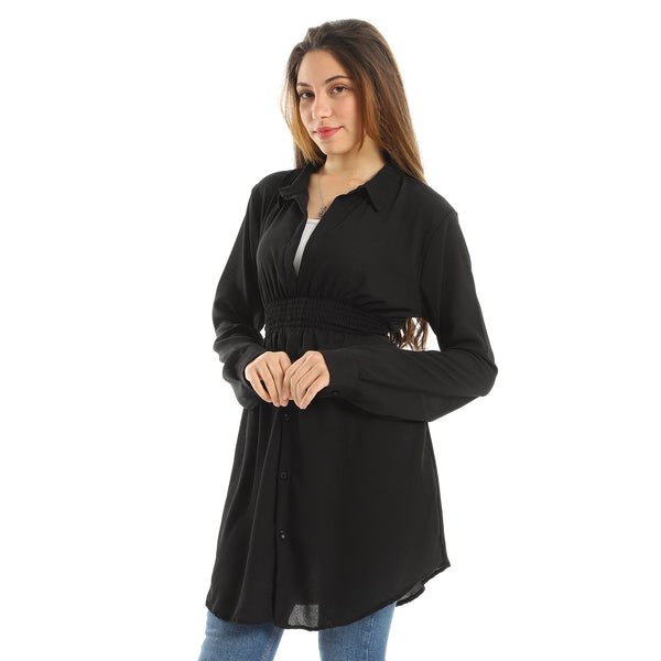 Classic Collar Buttoned Black Tunic Top