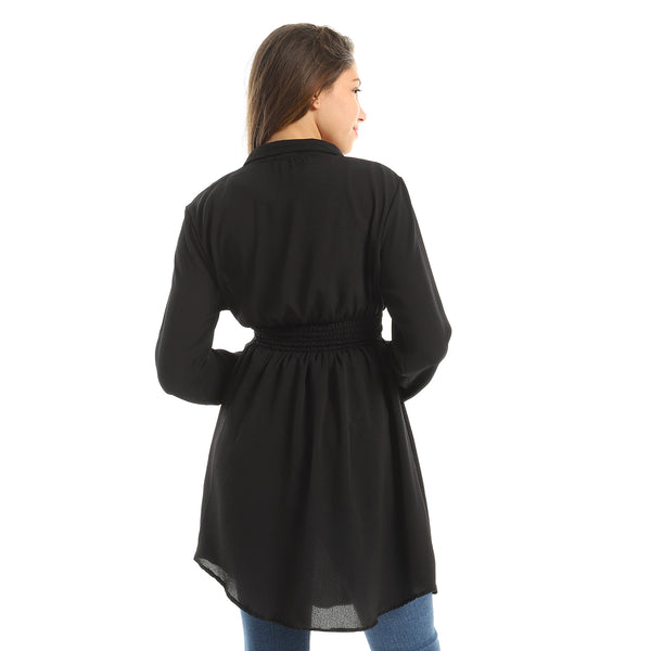 Classic Collar Buttoned Black Tunic Top