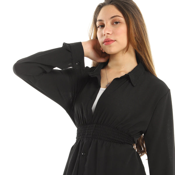 Classic Collar Buttoned Black Tunic Top