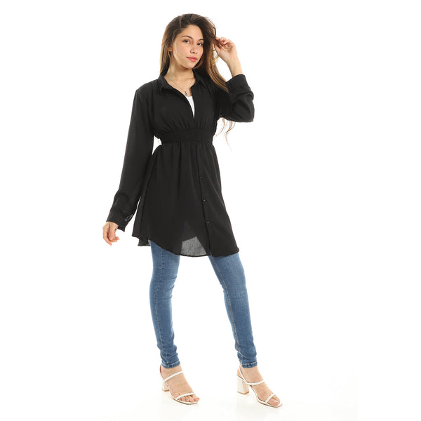 Classic Collar Buttoned Black Tunic Top