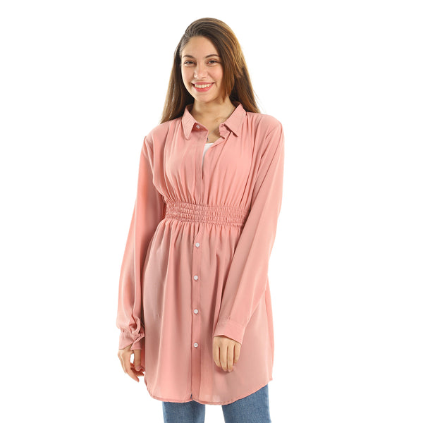 Stretchy Elastic Waist Solid Tunic - Cashmere