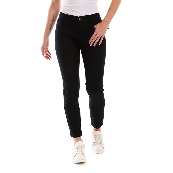 Plain Cotton Fly Zipper Regular Black Pants