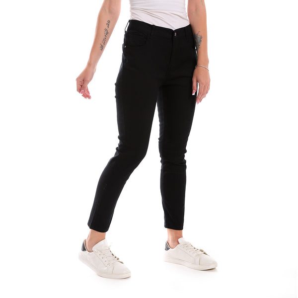 Plain Cotton Fly Zipper Regular Black Pants