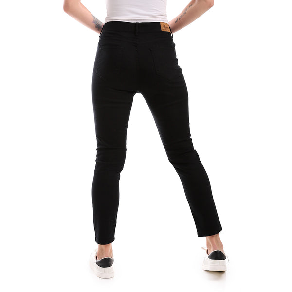 Plain Cotton Fly Zipper Regular Black Pants