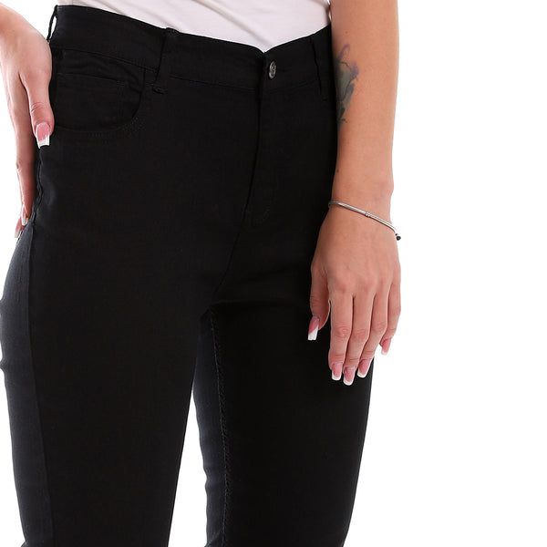 Plain Cotton Fly Zipper Regular Black Pants