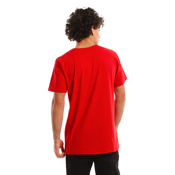 Half Sleeves Cotton Round Neck T-Shirt - Red