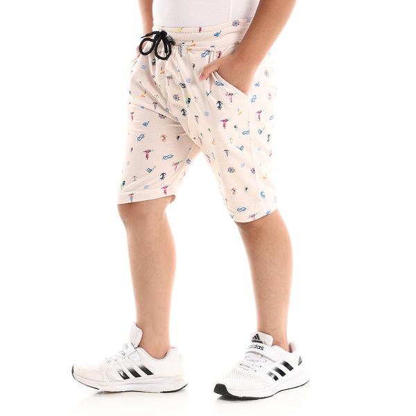 Boys Summer Shorts with Elastic Waist & Adjustable Drawstrings - beige