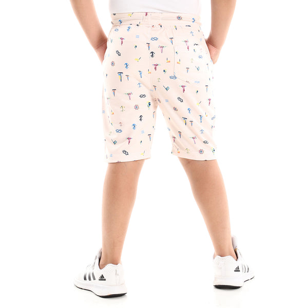 Boys Summer Shorts with Elastic Waist & Adjustable Drawstrings - beige
