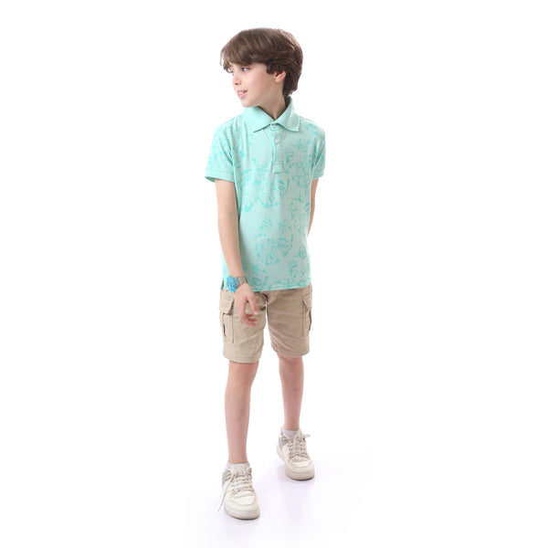 Boys  Pique Casual Classic Neck Polo Shirt - Aqua