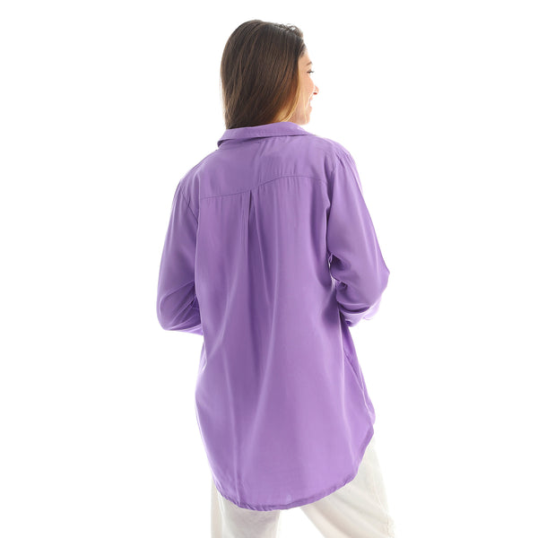 Embroidered mickey Button Down Shirt-light purple