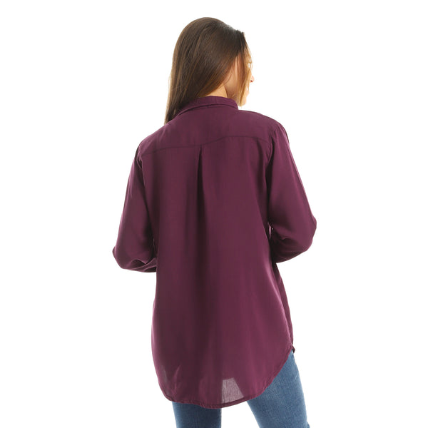 Embroidered Button Down Shirt - Dark Purple