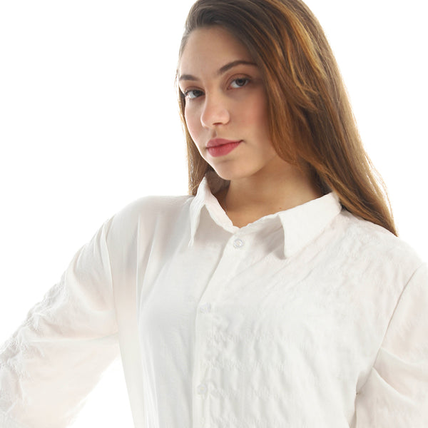 Short Sleeves Button Down Long Shirt - White