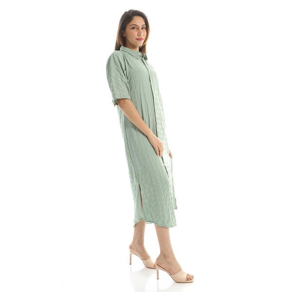 Solid Long Shirt with Turn Down Collar - Mint
