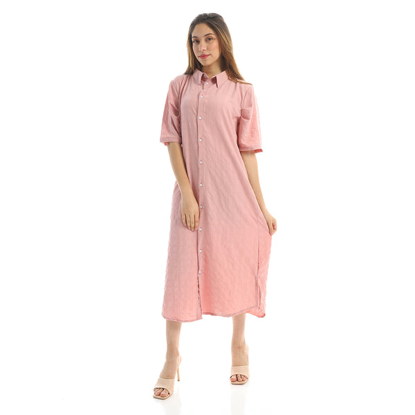 Buttoned Long Shirt with Short Sleeves - Cashmere