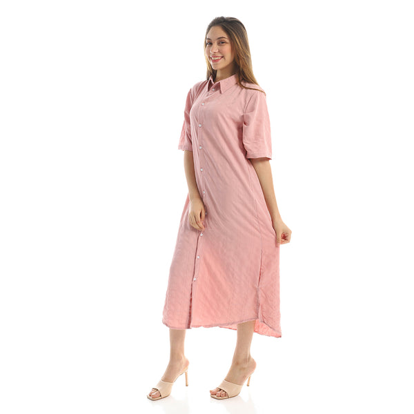Buttoned Long Shirt with Short Sleeves - Cashmere