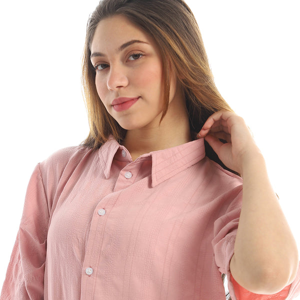 Buttoned Long Shirt with Short Sleeves - Cashmere
