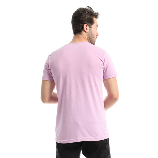 Printed Round Neck Cotton T-Shirt - Lavender