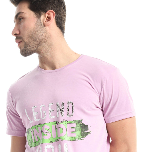Printed Round Neck Cotton T-Shirt - Lavender