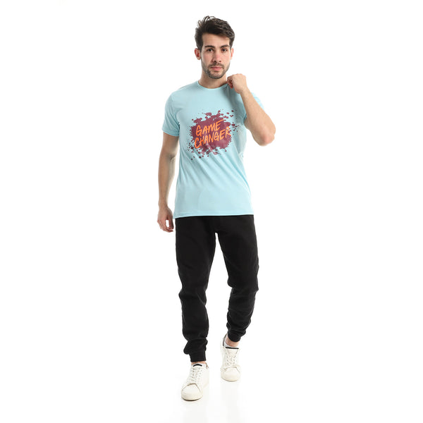 Cotton Slip On Round Neck T-Shirt - Baby Blue