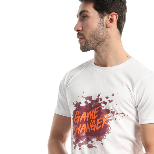 "Game Changer" Round Neck Cotton T-Shirt - White
