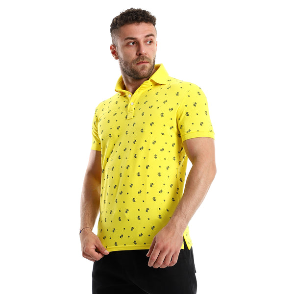 Printed Turn Dow Collar Yellow Polo Shirt