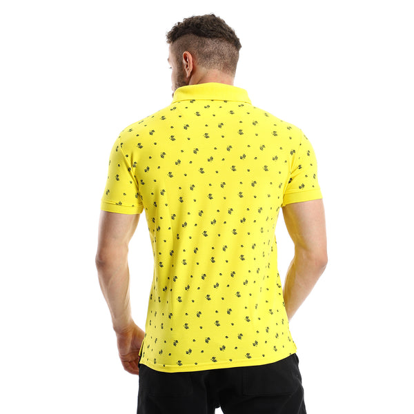 Printed Turn Dow Collar Yellow Polo Shirt