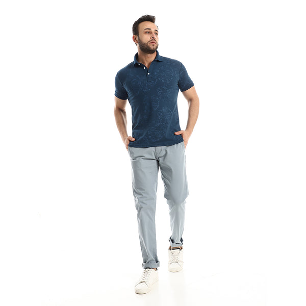 Petroleum Shades Leaves Prints Polo Shirt
