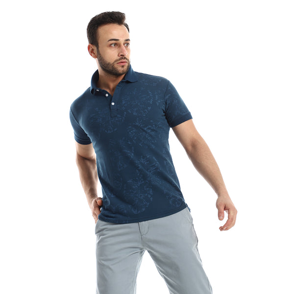 Petroleum Shades Leaves Prints Polo Shirt