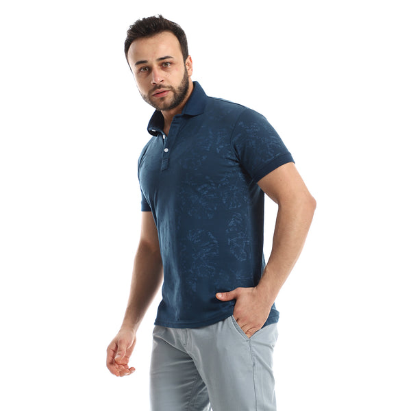 Petroleum Shades Leaves Prints Polo Shirt