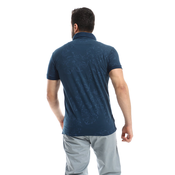 Petroleum Shades Leaves Prints Polo Shirt
