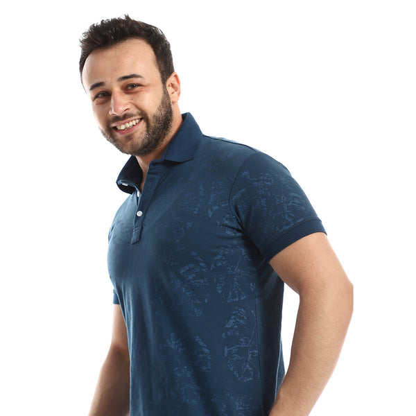 Petroleum Shades Leaves Prints Polo Shirt