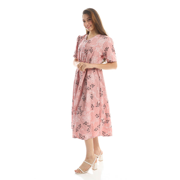 Elastic Waist Floral Summer Dress - Cashmere