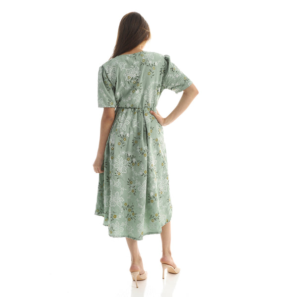 Elastic Waist Floral Summer Dress - mint green