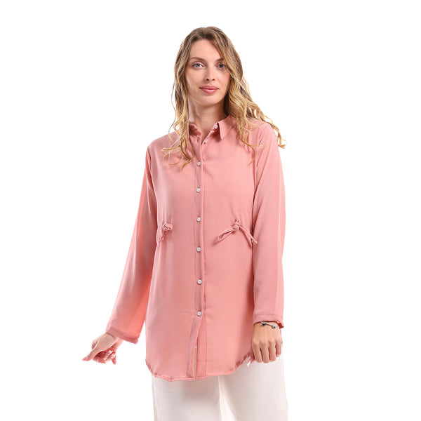 Full Buttoned Polyester Shirt With Waist Drawstring