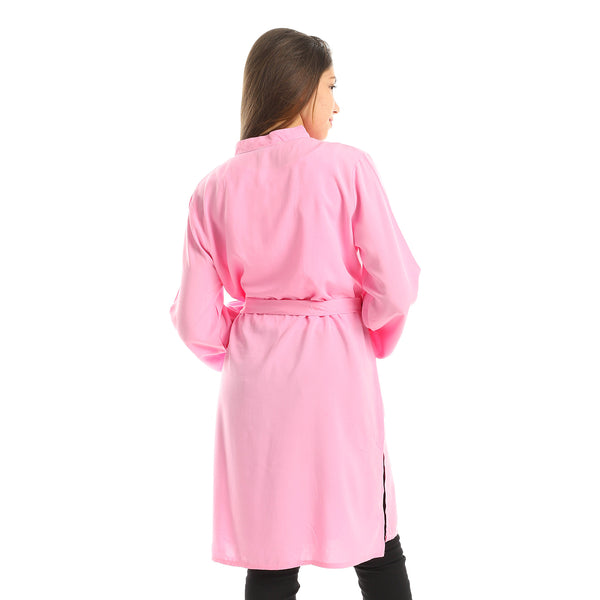 Side Slitted Solid Long Sleeve Tunic - Pink