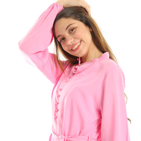 Side Slitted Solid Long Sleeve Tunic - Pink