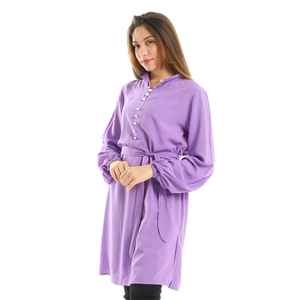 Knee Length Tunic with Long Sleeves - Dark Lavender