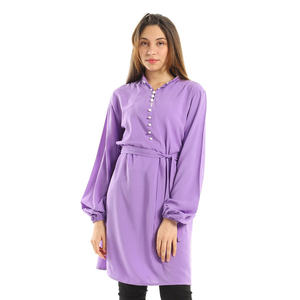 Knee Length Tunic with Long Sleeves - Dark Lavender
