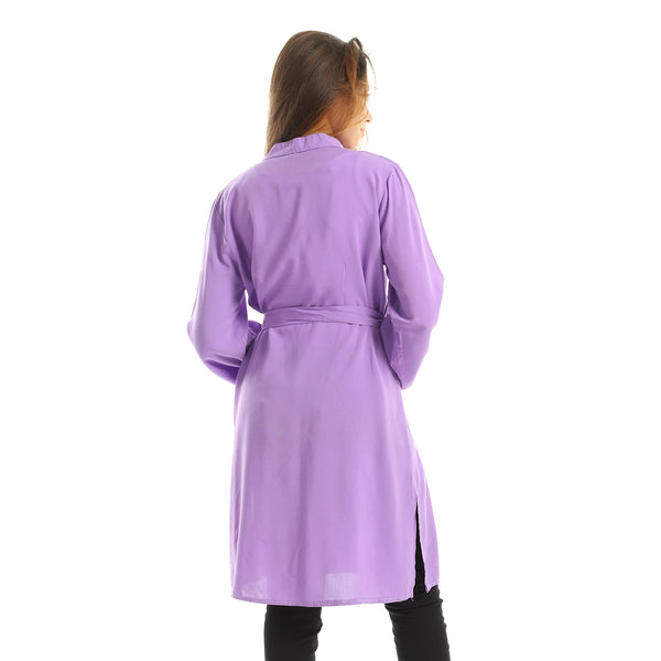 Knee Length Tunic with Long Sleeves - Dark Lavender
